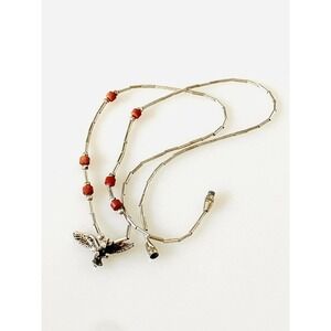 Vintage Native Eagle Silver Tone Liquid Silver Tubular Necklace 17”